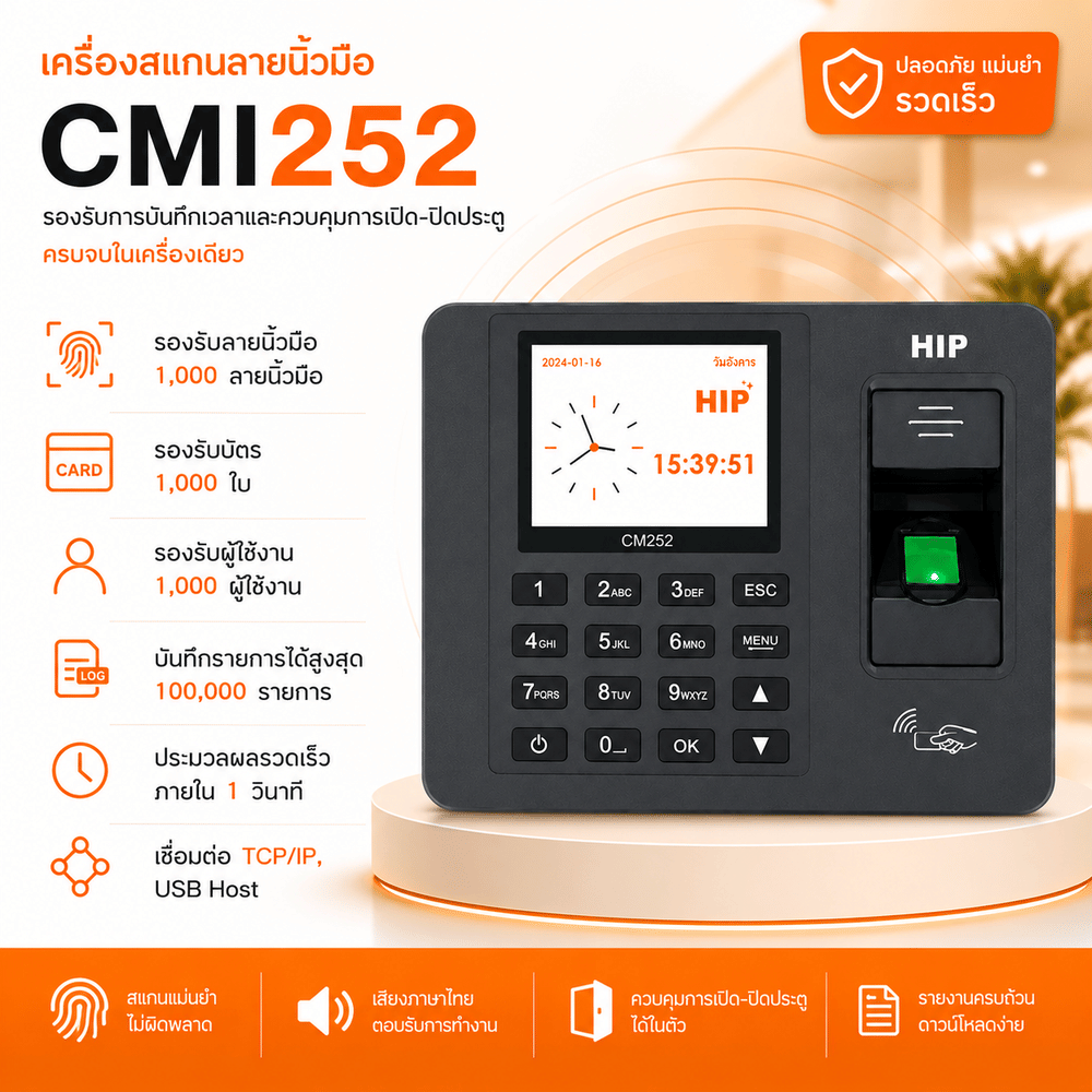 เครื่องสแกนลายนิ้วมือ HIP รุ่น CMI252 สีดำ